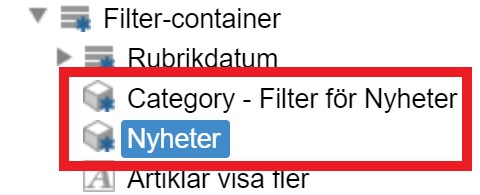 Category - Filter för Nyheter och Nyheter modulerna