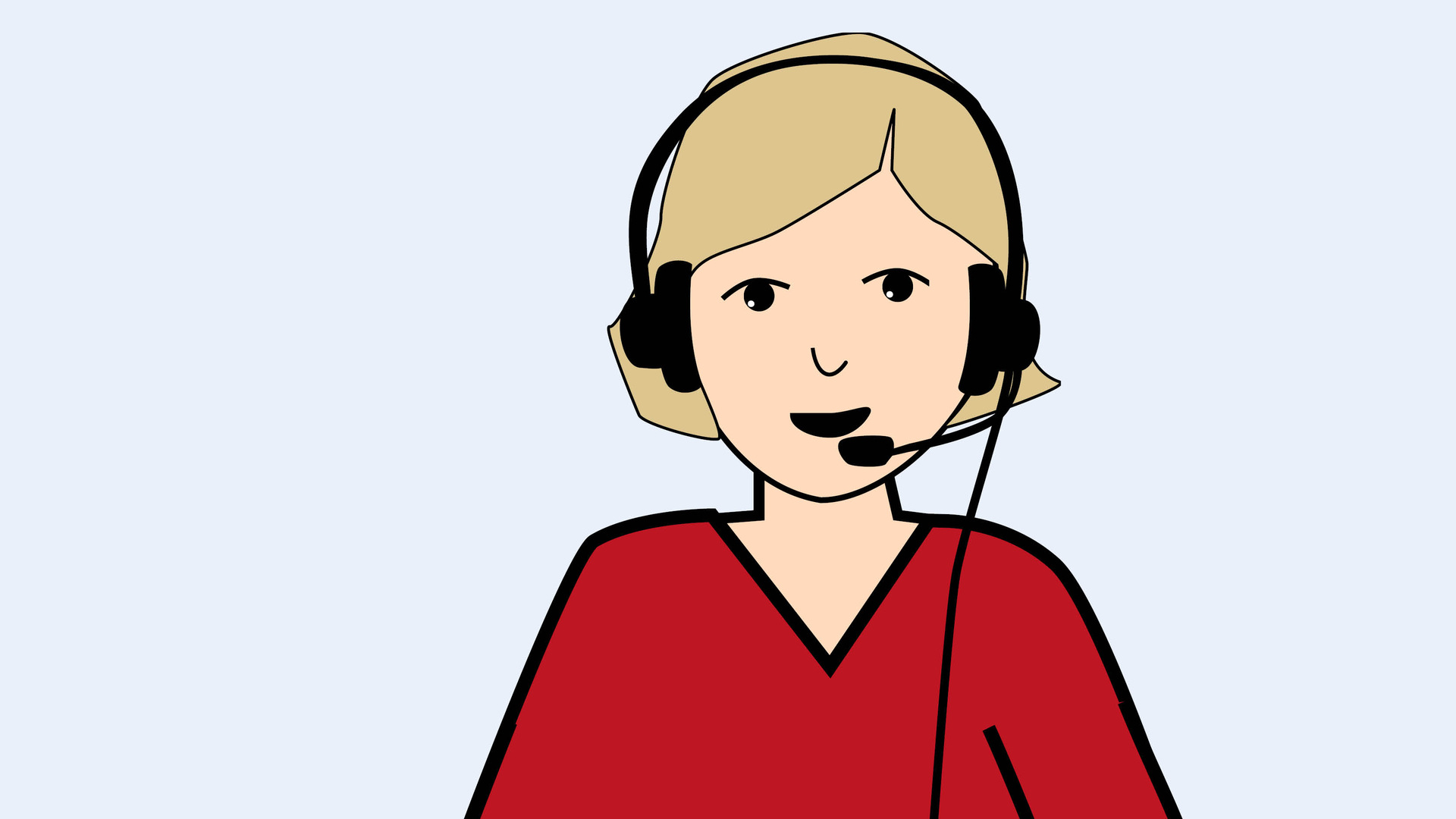 Illustration av person med blont hår och röd tröja med headset och mikrofon. 