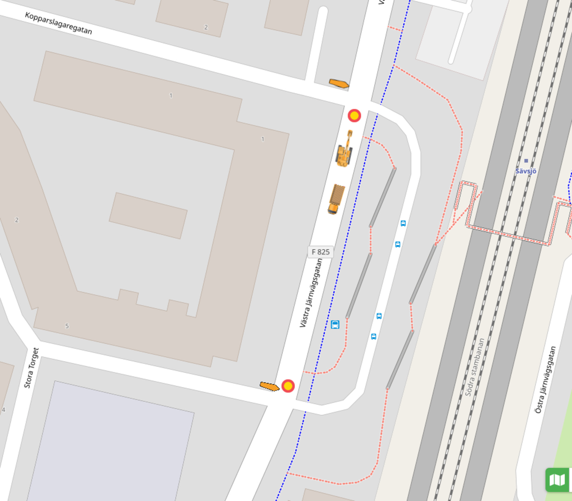 omledning av trafik på busstorget