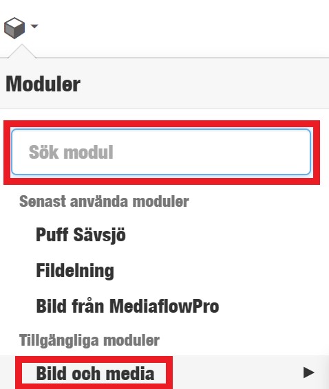 Undermeny till modulknappen.
